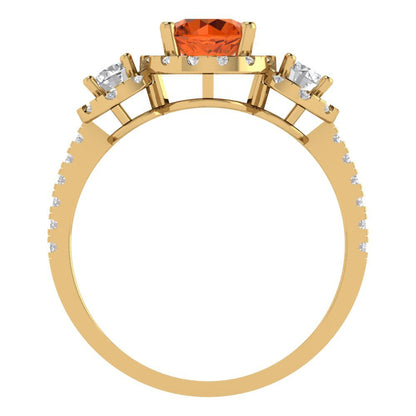 1.46 cttw Zirconia Simulated Red Diamond Three-Stone Engagement Ring - Solid Yellow Gold (VVS1, Round Cut,6.0mm)