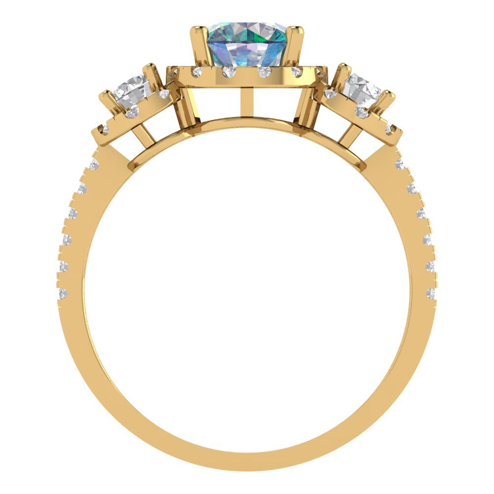 1.46 cttw Blue Moissanite Three-Stone Engagement Ring - Solid Yellow Gold (VVS1, Round Cut,6.0mm)