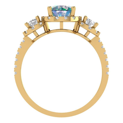1.46 cttw Blue Moissanite Three-Stone Engagement Ring - Solid Yellow Gold (VVS1, Round Cut,6.0mm)