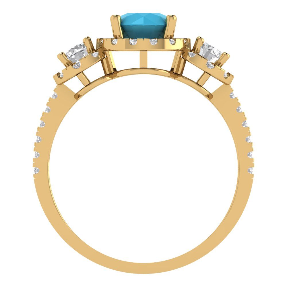 1.46 cttw Simulated Turquoise Three-Stone Engagement Ring - Solid Yellow Gold (VVS1, Round Cut,6.0mm)