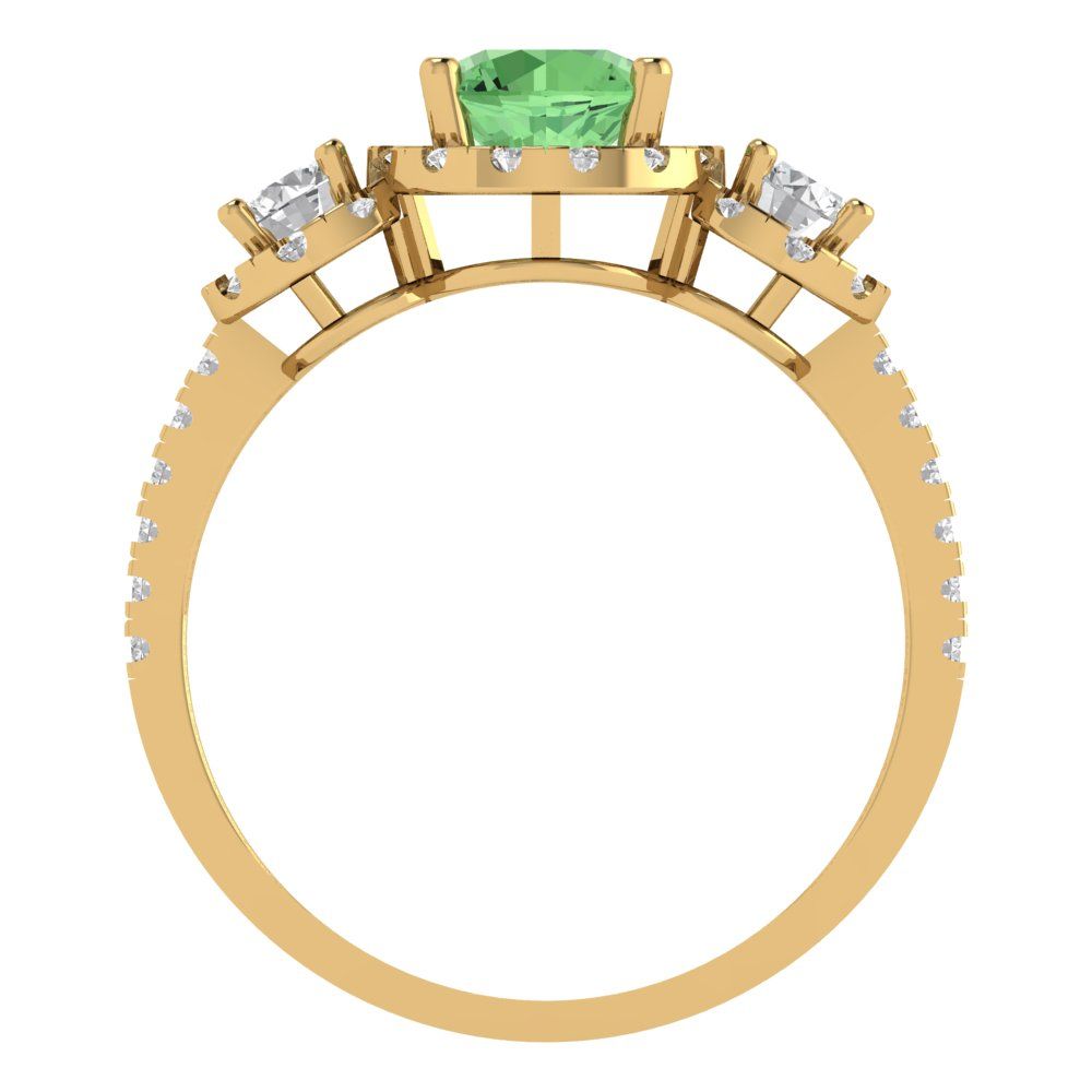 1.46 cttw Zirconia Simulated Green Diamond Three-Stone Engagement Ring - Solid Yellow Gold (VVS1, Round Cut,6.0mm)