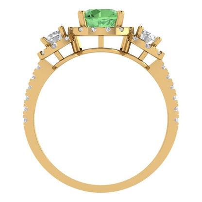 1.46 cttw Zirconia Simulated Green Diamond Three-Stone Engagement Ring - Solid Yellow Gold (VVS1, Round Cut,6.0mm)