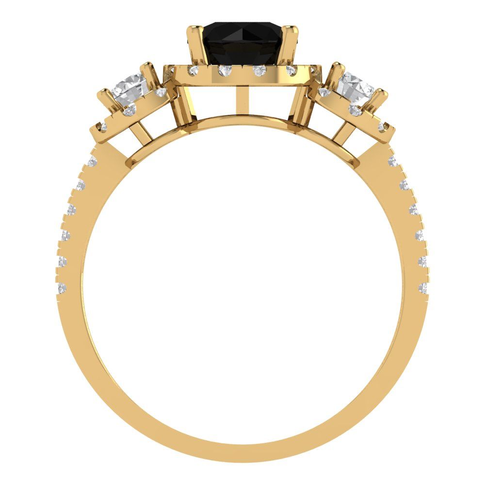 1.46 cttw Natural Onyx Three-Stone Engagement Ring - Solid Yellow Gold (VVS1, Round Cut,6.0mm)