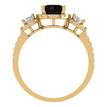 1.46 cttw Natural Onyx Three-Stone Engagement Ring - Solid Yellow Gold (VVS1, Round Cut,6.0mm)