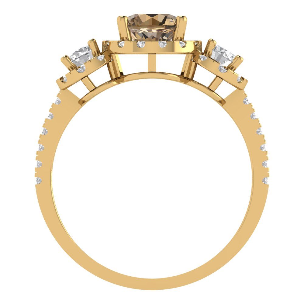 1.46 cttw Zirconia Simulated Champagne Diamond Three-Stone Engagement Ring - Solid Yellow Gold (VVS1, Round Cut,6.0mm)