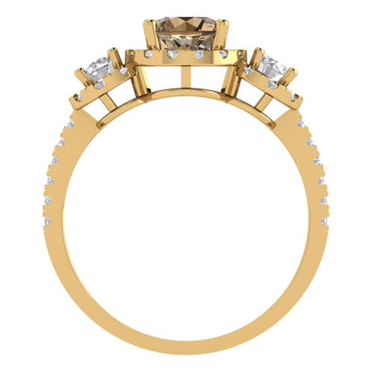 1.46 cttw Zirconia Simulated Champagne Diamond Three-Stone Engagement Ring - Solid Yellow Gold (VVS1, Round Cut,6.0mm)
