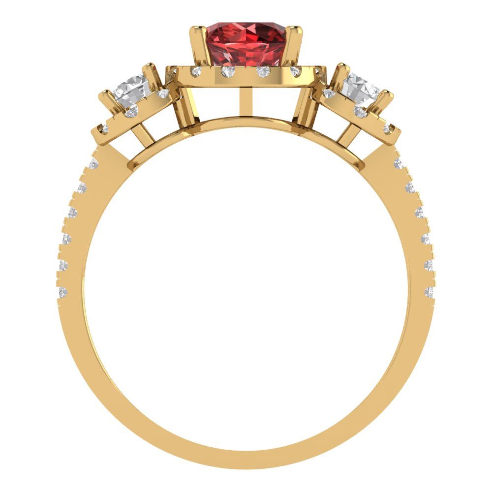 1.46 cttw Natural Garnet Three-Stone Engagement Ring - Solid Yellow Gold (VVS1, Round Cut,6.0mm)
