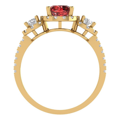 1.46 cttw Natural Garnet Three-Stone Engagement Ring - Solid Yellow Gold (VVS1, Round Cut,6.0mm)