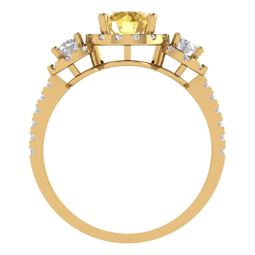 1.46 cttw Natural Citrine Three-Stone Engagement Ring - Solid Yellow Gold (VVS1, Round Cut,6.0mm)