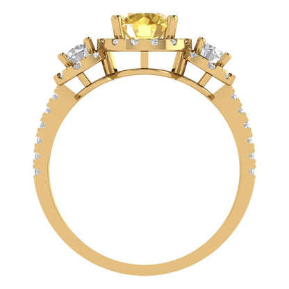 1.46 cttw Natural Citrine Three-Stone Engagement Ring - Solid Yellow Gold (VVS1, Round Cut,6.0mm)