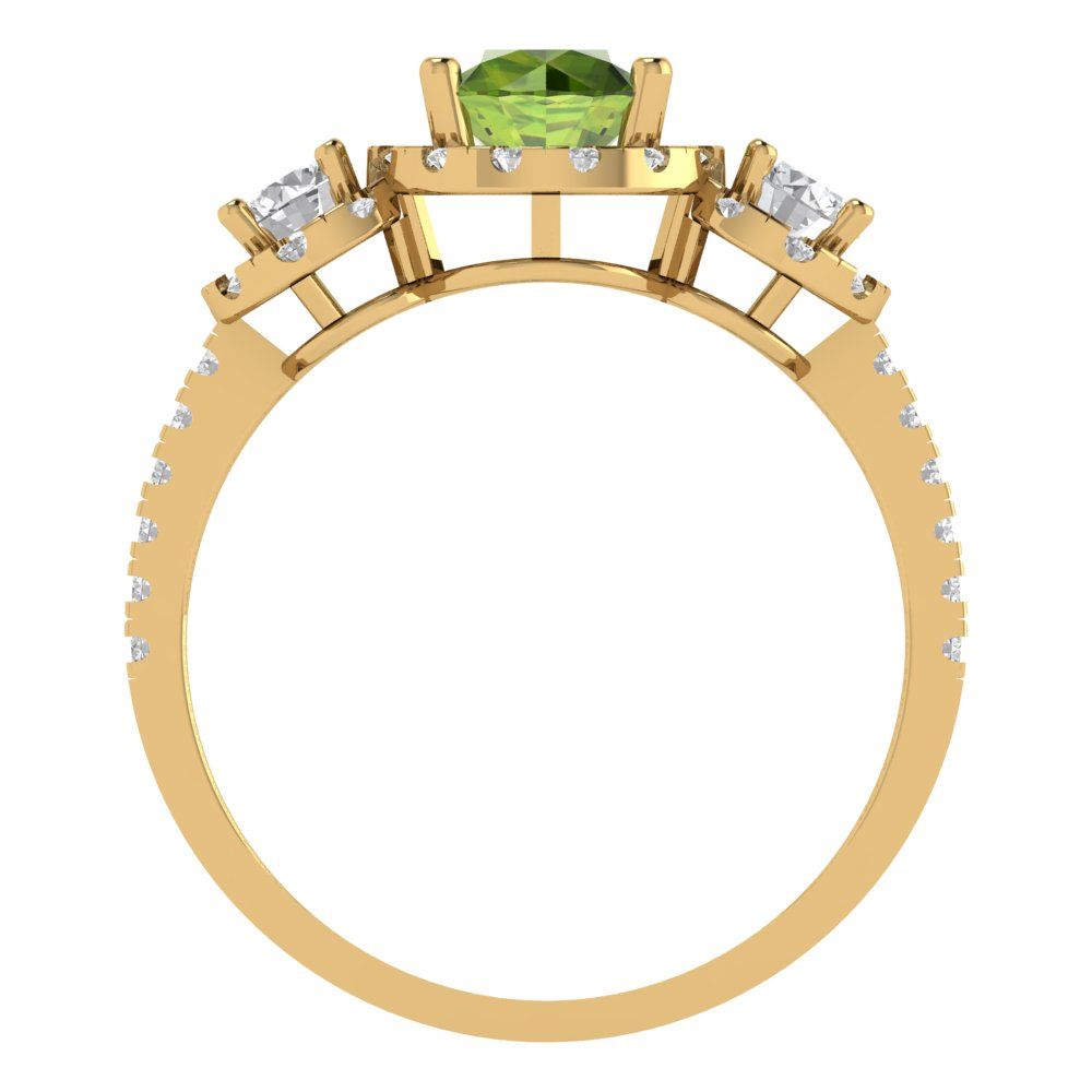 1.46 cttw Natural Peridot Three-Stone Engagement Ring - Solid Yellow Gold (VVS1, Round Cut,6.0mm)