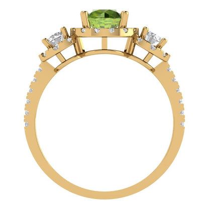 1.46 cttw Natural Peridot Three-Stone Engagement Ring - Solid Yellow Gold (VVS1, Round Cut,6.0mm)