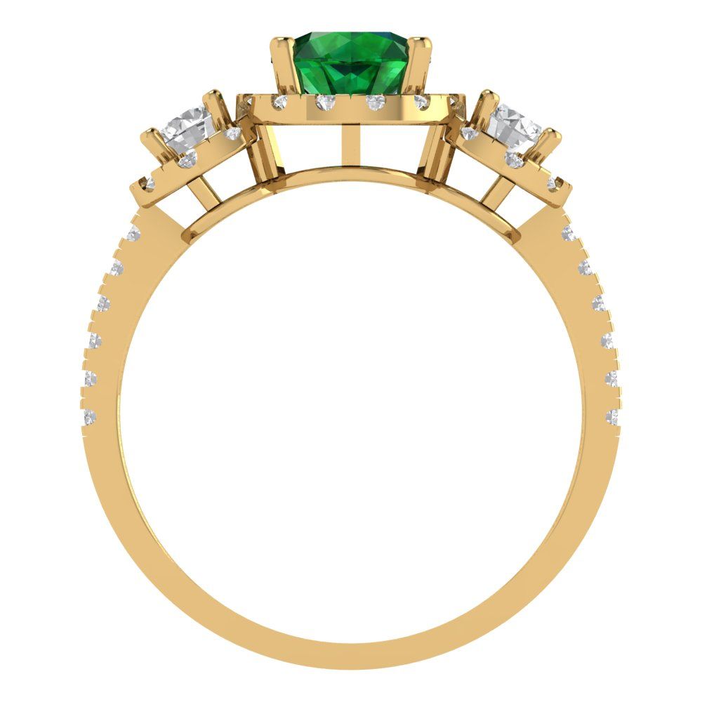 1.46 cttw Simulated Emerald Three-Stone Engagement Ring - Solid Yellow Gold (VVS1, Round Cut,6.0mm)