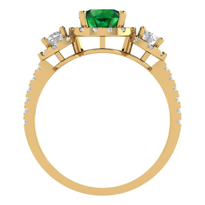 1.46 cttw Simulated Emerald Three-Stone Engagement Ring - Solid Yellow Gold (VVS1, Round Cut,6.0mm)