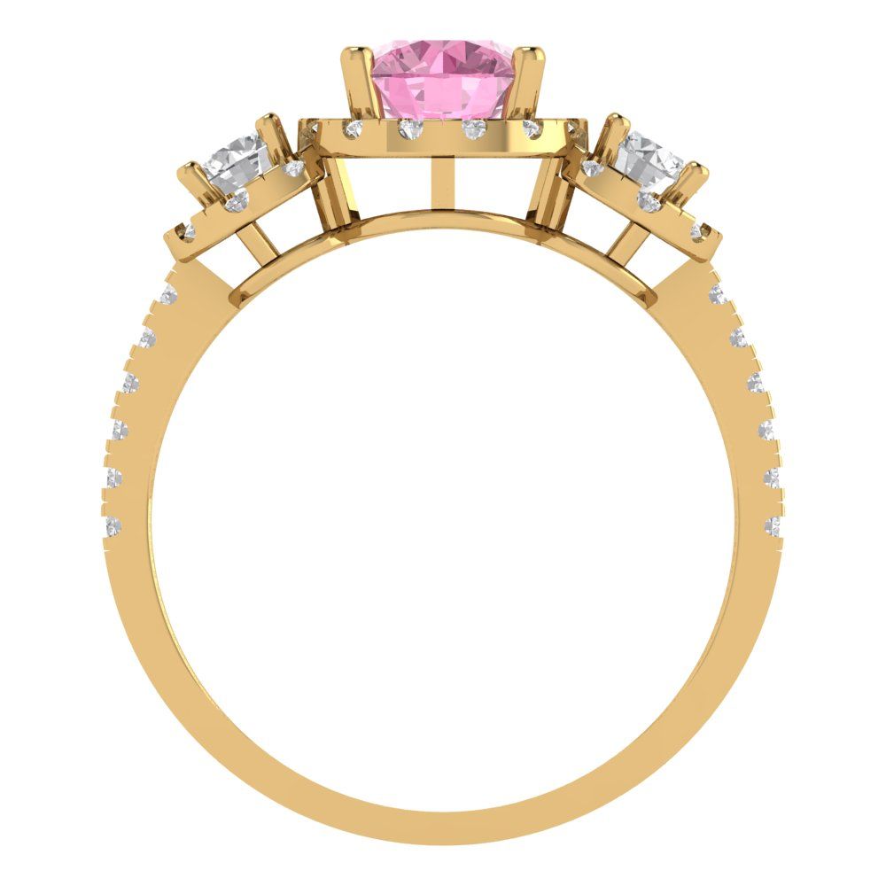1.46 cttw Zirconia Simulated Pink Diamond Three-Stone Engagement Ring - Solid Yellow Gold (VVS1, Round Cut,6.0mm)