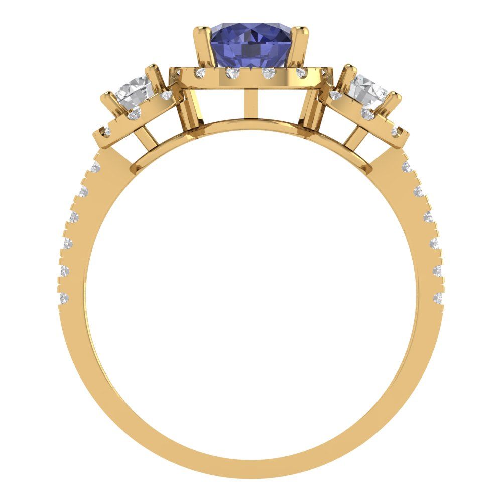 1.46 cttw Simulated Tanzanite Three-Stone Engagement Ring - Solid Gold (Round Cut,6.0mm)