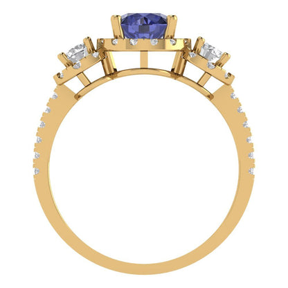 1.46 cttw Simulated Tanzanite Three-Stone Engagement Ring - Solid Gold (Round Cut,6.0mm)