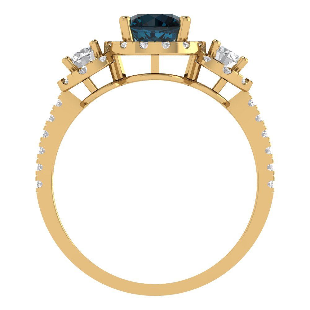 1.46 cttw Natural London Blue Topaz Three-Stone Engagement Ring - Solid Gold (Round Cut,6.0mm)