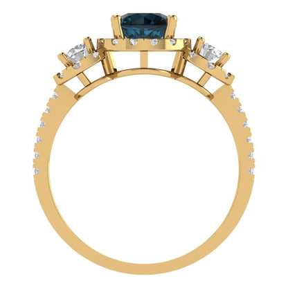 1.46 cttw Natural London Blue Topaz Three-Stone Engagement Ring - Solid Gold (Round Cut,6.0mm)