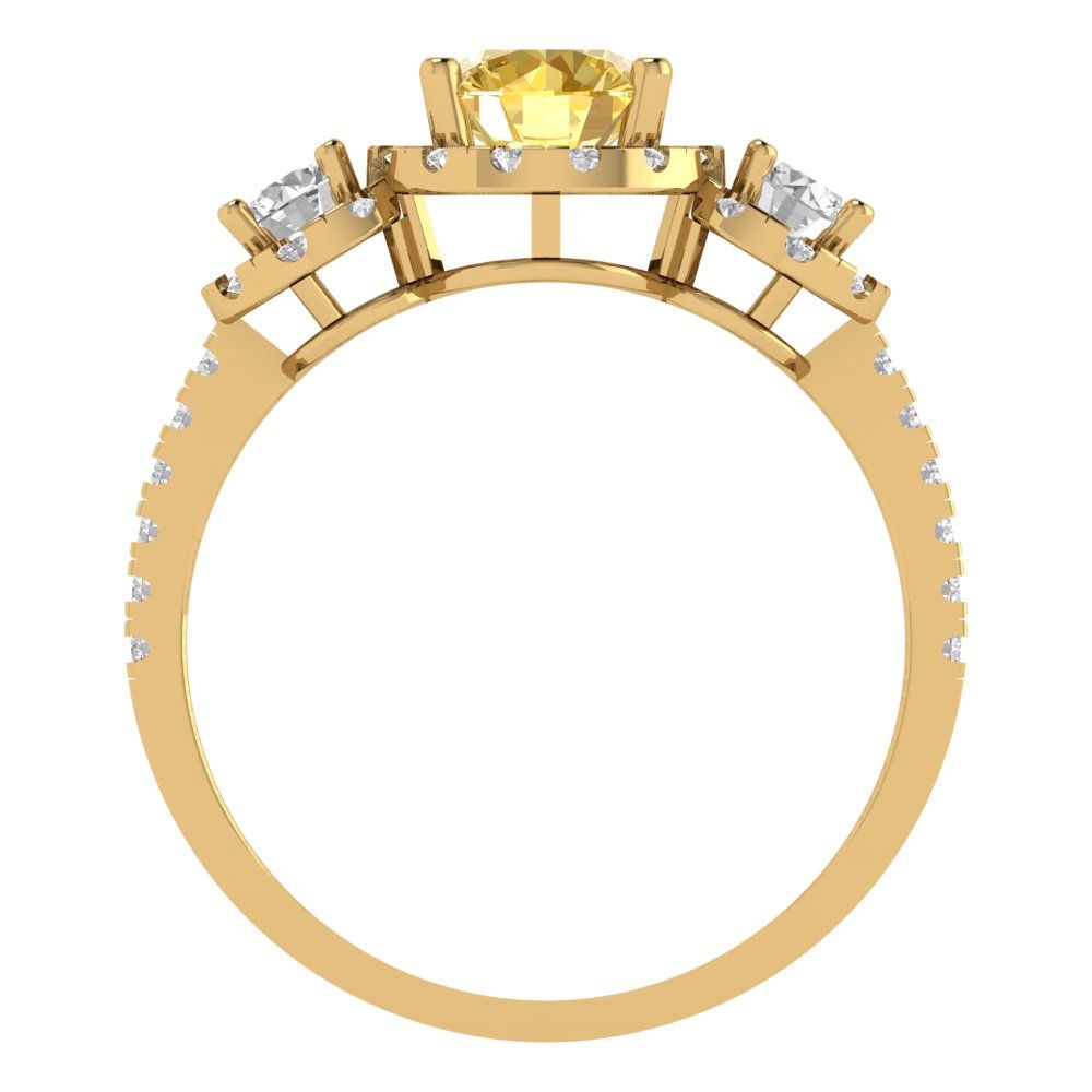 1.46 cttw Zirconia Simulated Yellow Diamond Three-Stone Engagement Ring - Solid Yellow Gold (VVS1, Round Cut,6.0mm)
