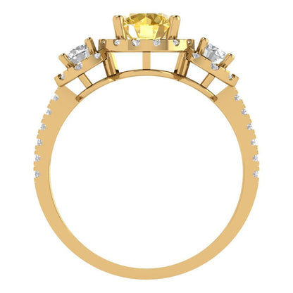 1.46 cttw Zirconia Simulated Yellow Diamond Three-Stone Engagement Ring - Solid Yellow Gold (VVS1, Round Cut,6.0mm)