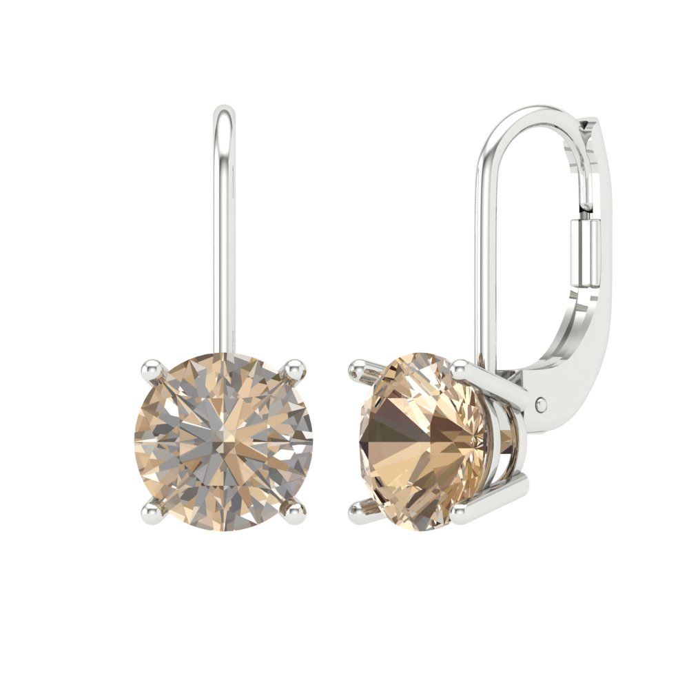 4 ctw Yellow Moissanite Drop Dangle Earrings | 8.0mm Round Cut White Gold Lever Back | April Birthstone