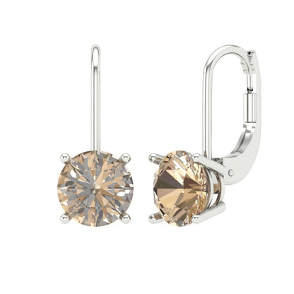 4 ctw Yellow Moissanite Drop Dangle Earrings | 8.0mm Round Cut White Gold Lever Back | April Birthstone