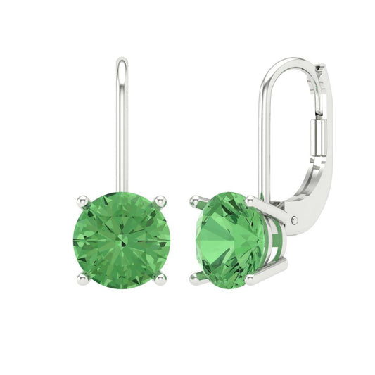 4 ctw Green Zirconia Drop Dangle Earrings | 8.0mm Round Cut White Gold Lever Back | April Birthstone