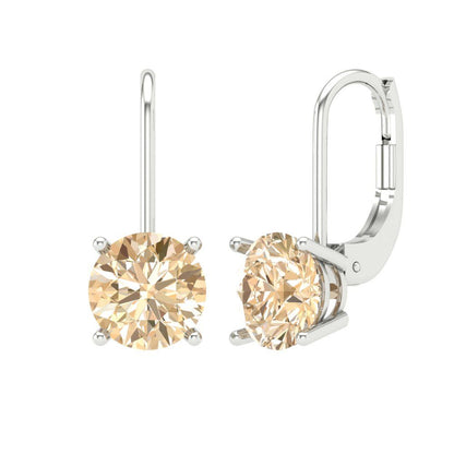 4 ctw Morganite Drop Dangle Earrings | 8.0mm Round Cut White Gold Lever Back | February Birthstone