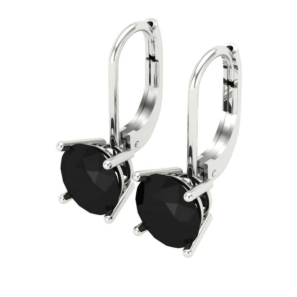 4 ctw Onyx Drop Dangle Earrings | 8.0mm Round Cut White Gold Lever Back | July Birthstone