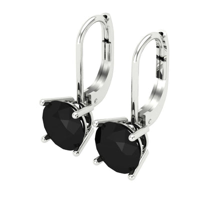 4 ctw Onyx Drop Dangle Earrings | 8.0mm Round Cut White Gold Lever Back | July Birthstone