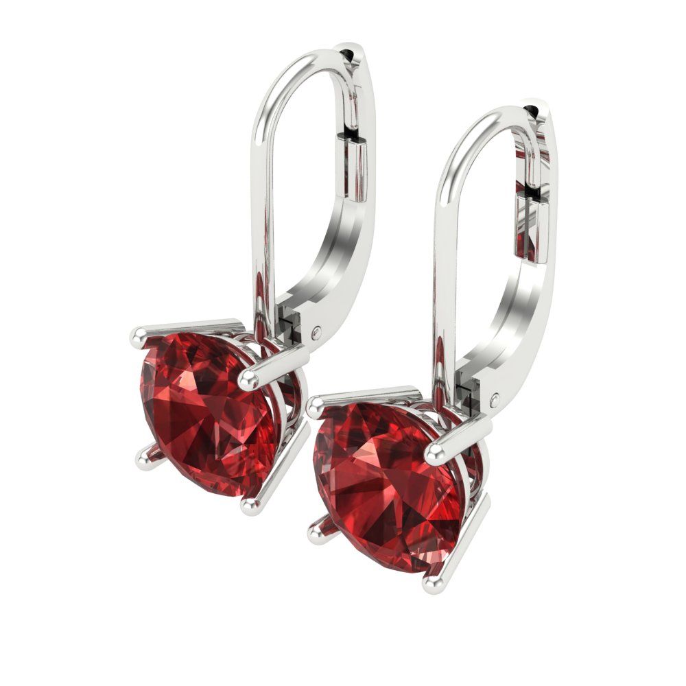 4 ctw Garnet Drop Dangle Earrings | 8.0mm Round Cut White Gold Lever Back | January Birthstone
