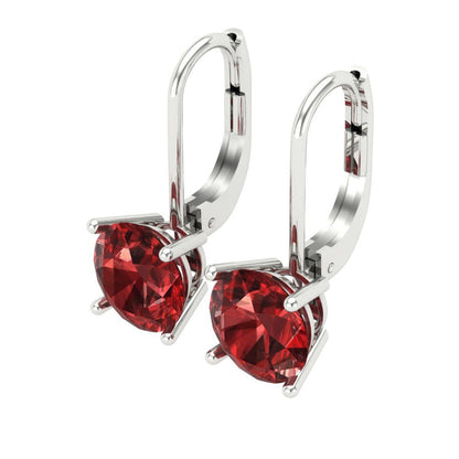 4 ctw Garnet Drop Dangle Earrings | 8.0mm Round Cut White Gold Lever Back | January Birthstone