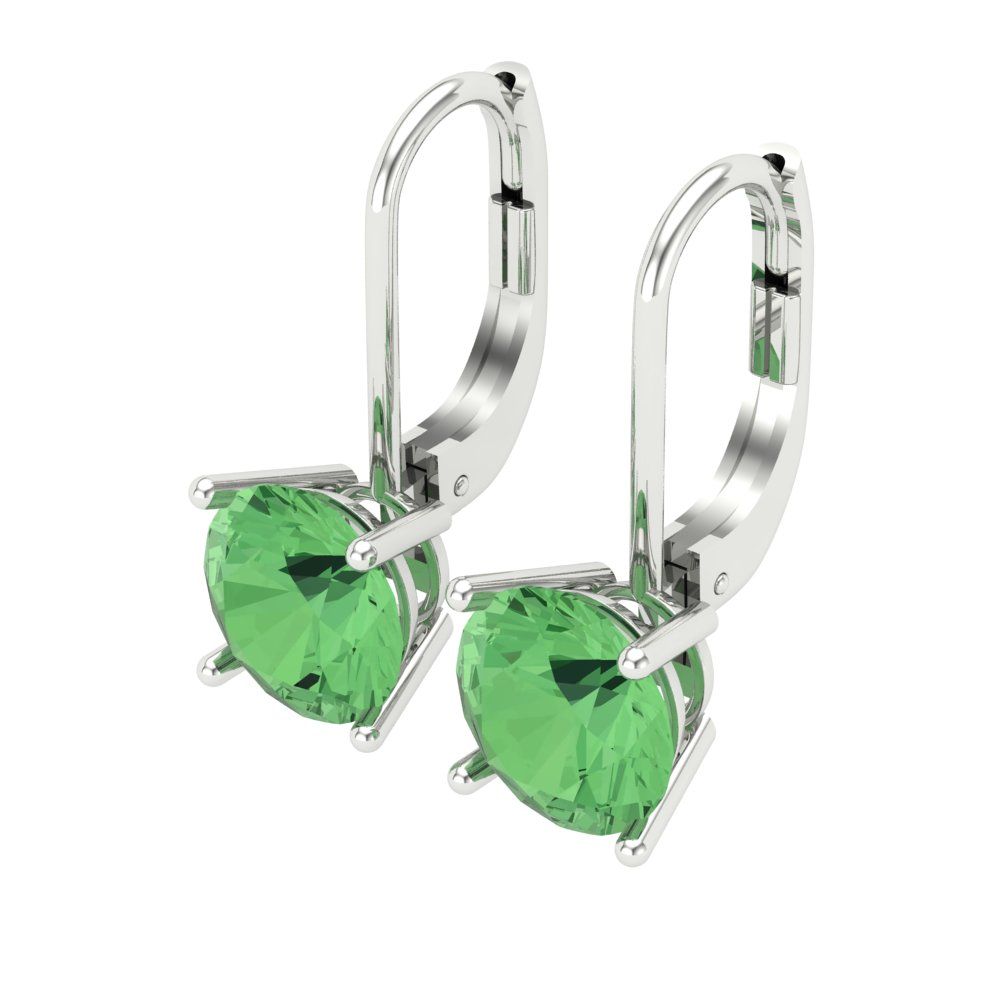 4 ctw Green Zirconia Drop Dangle Earrings | 8.0mm Round Cut White Gold Lever Back | April Birthstone
