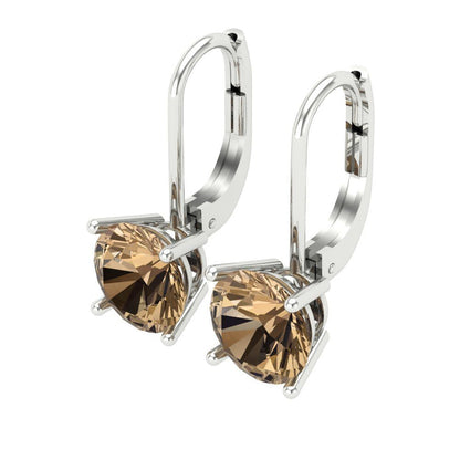 4 ctw Champagne Drop Dangle Earrings | 8.0mm Round Cut White Gold Lever Back | April Birthstone