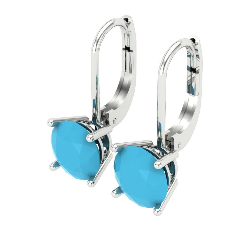 4 ctw Turquoise Drop Dangle Earrings | 8.0mm Round Cut White Gold Lever Back | December Birthstone