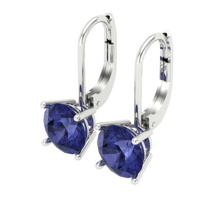 4 ctw Tanzanite Drop Dangle Earrings | 8.0mm Round Cut White Gold Lever Back | December Birthstone