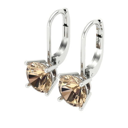 4 ctw Yellow Moissanite Drop Dangle Earrings | 8.0mm Round Cut White Gold Lever Back | April Birthstone