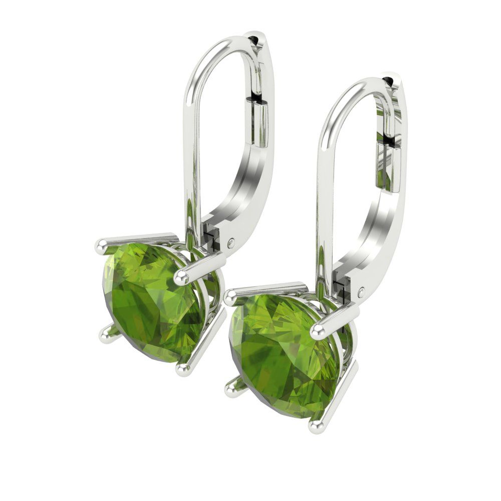 4 ctw Peridot Drop Dangle Earrings | 8.0mm Round Cut White Gold Lever Back | August Birthstone