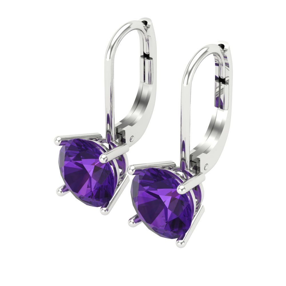 4 ctw Amethyst Drop Dangle Earrings | 8.0mm Round Cut White Gold Lever Back | February Birthstone