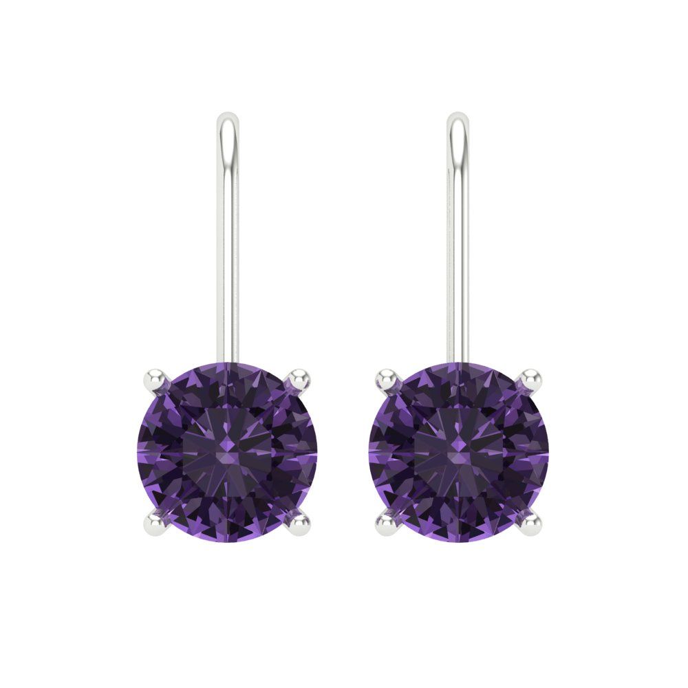 4 ctw Alexandrite Drop Dangle Earrings | 8.0mm Round Cut White Gold Lever Back | June Birthstone