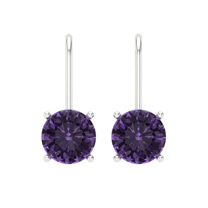 4 ctw Alexandrite Drop Dangle Earrings | 8.0mm Round Cut White Gold Lever Back | June Birthstone