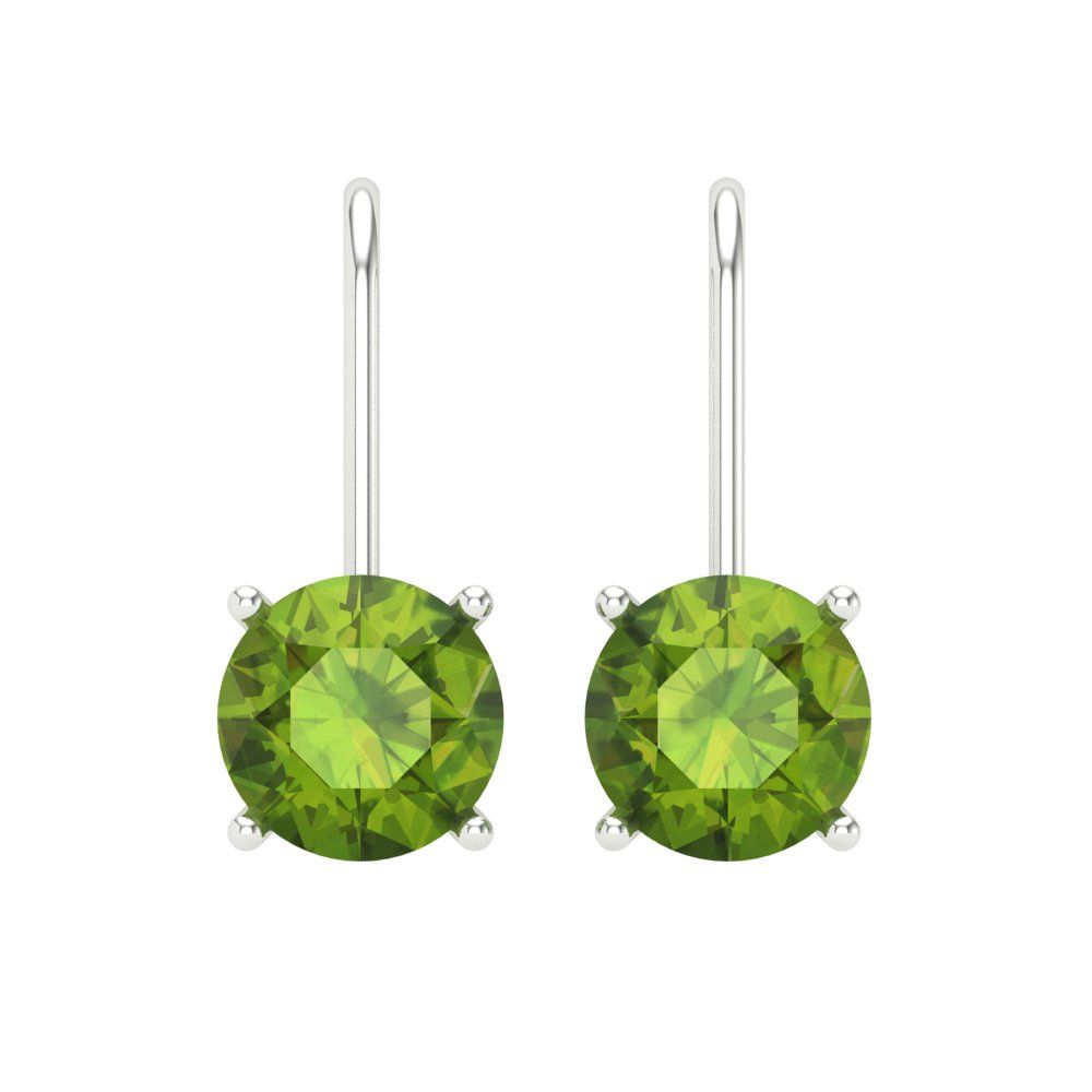 4 ctw Peridot Drop Dangle Earrings | 8.0mm Round Cut White Gold Lever Back | August Birthstone