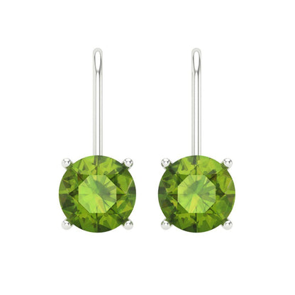 4 ctw Peridot Drop Dangle Earrings | 8.0mm Round Cut White Gold Lever Back | August Birthstone