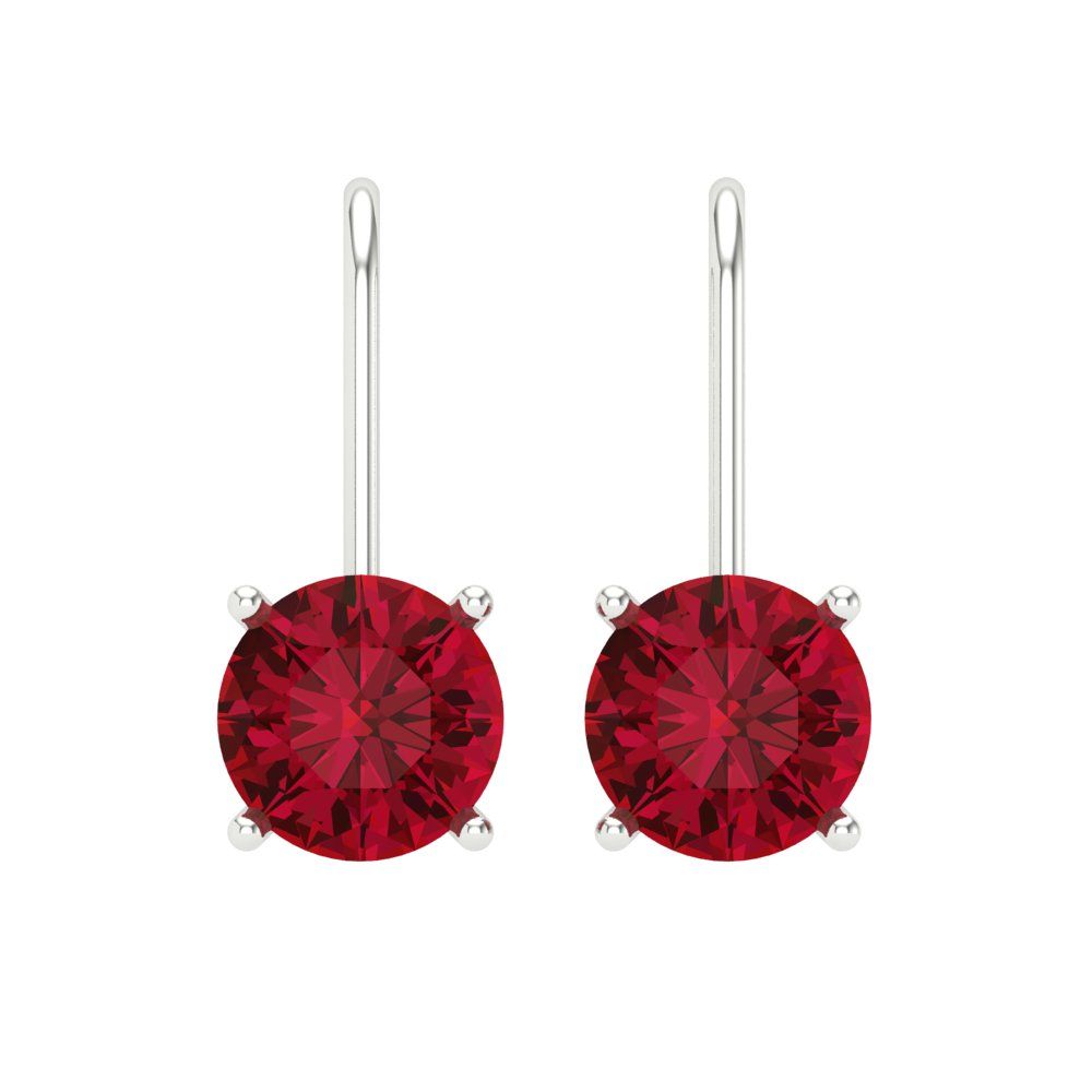 4 ctw Pink Tourmaline Drop Dangle Earrings | 8.0mm Round Cut White Gold Lever Back | April Birthstone