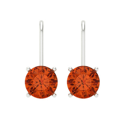 4 ctw Red Zirconia Drop Dangle Earrings | 8.0mm Round Cut White Gold Lever Back | April Birthstone