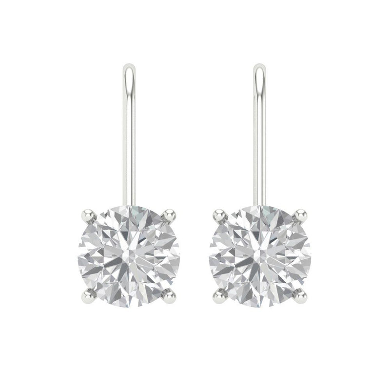 4 ct Brilliant Round Cut Drop Dangle Natural Diamond Stone Clarity SI1-2 Color G-H White Gold Earrings Lever Back