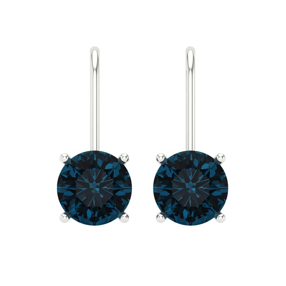 4 ctw London Blue Topaz Drop Dangle Earrings | 8.0mm Round Cut White Gold Lever Back | December Birthstone