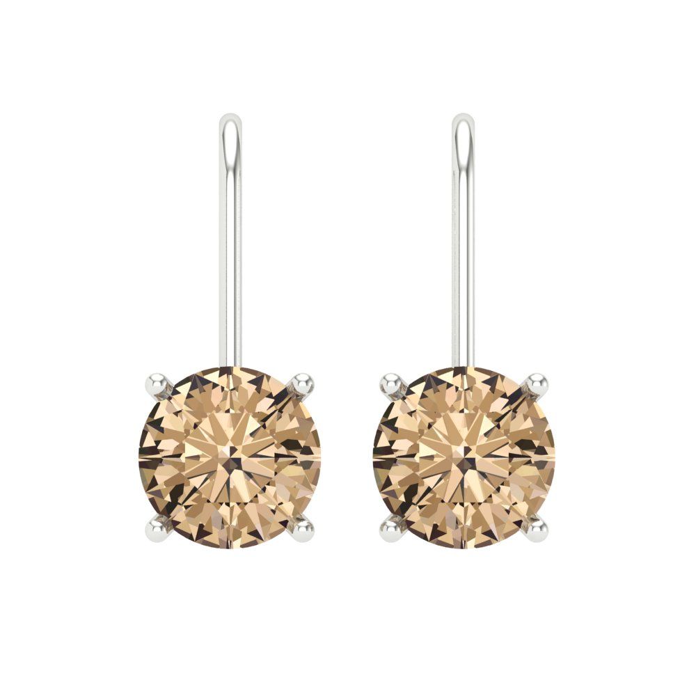 4 ctw Yellow Moissanite Drop Dangle Earrings | 8.0mm Round Cut White Gold Lever Back | April Birthstone
