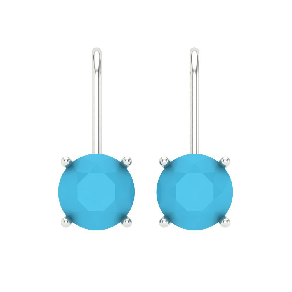 4 ctw Turquoise Drop Dangle Earrings | 8.0mm Round Cut White Gold Lever Back | December Birthstone